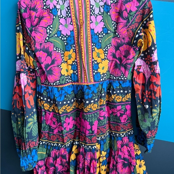 NWT FARM Rio Embellished Pink and Blue Bishop Sleeve Sundress 100% Cotton XS - Picture 10 of 16